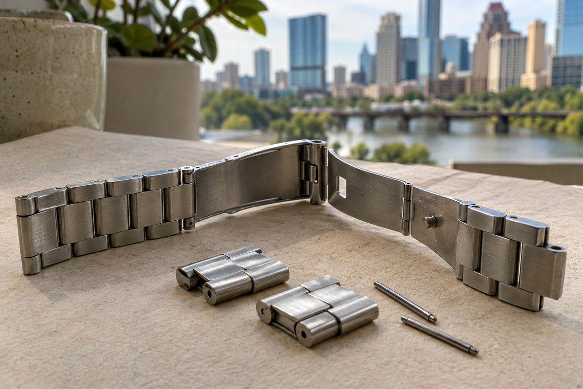 Brushed steel link watch strap with removable links